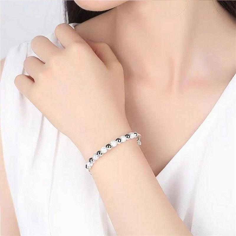 925 Sterling Silver Luxury Bead Bracelet | Cute Feminine Fashion Party Wedding | Adjustable Size